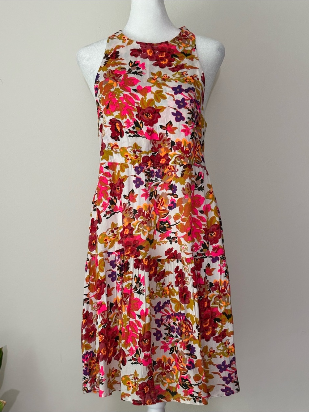 NATURAL LIFE White Halter Dress with Pink, Orange & Purple Floral Print